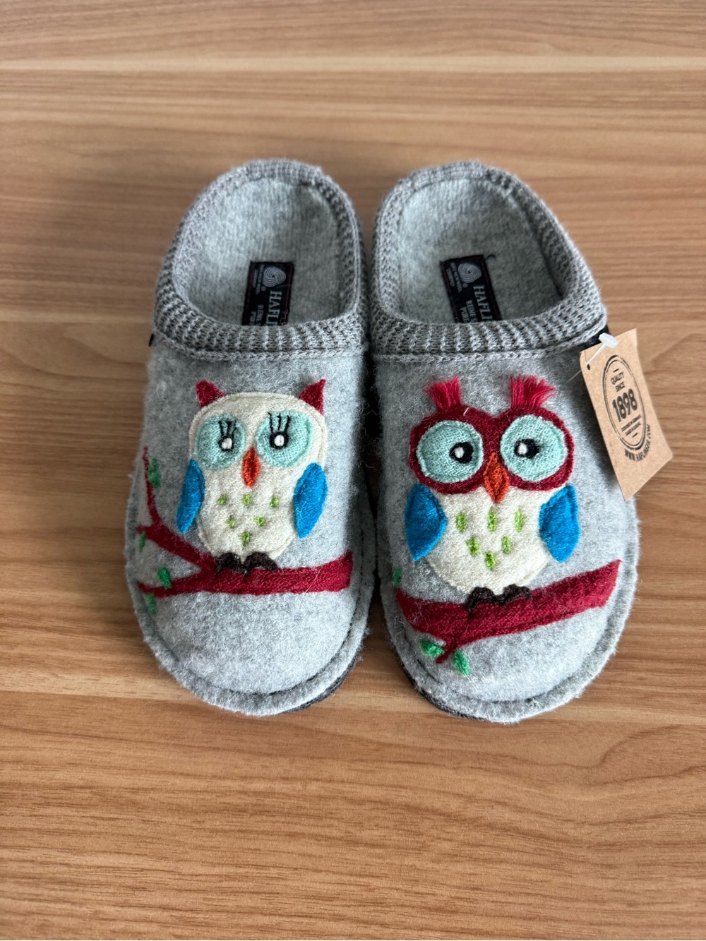 HAFLINGER Olivia Owl Wool Slippers size 37 US 7
